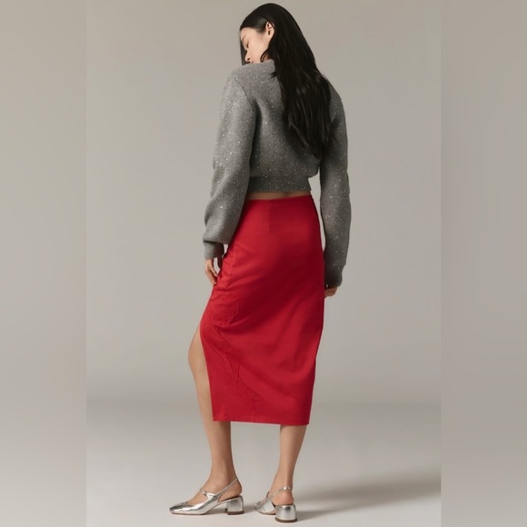 NWT! Anthropologie Red Maeve Bow Midi Pencil Skirt - Multiple 🥐 - Picture 2 of 8